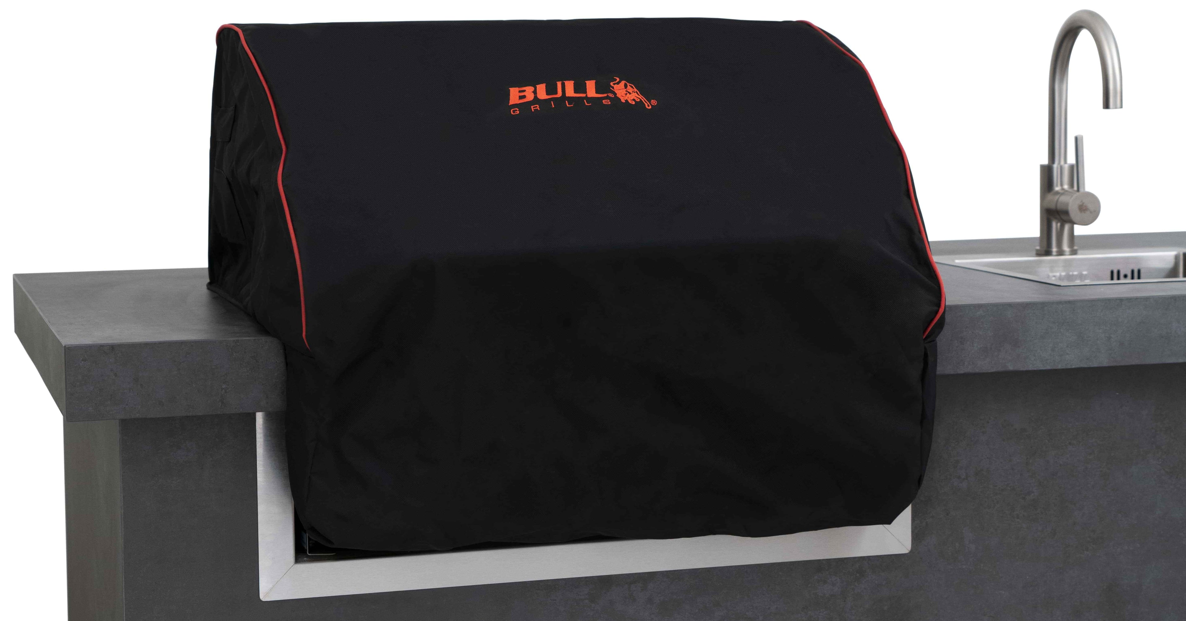 60cm Bull Steer Grill Premium Cover (Black With Red Piping)